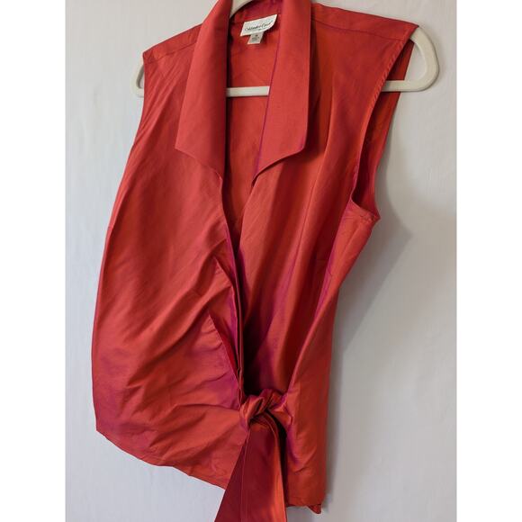 Coldwater Creek Womens Iridescent Orange Silk Wrap Blouse Size M Sleeveless - Picture 2 of 10
